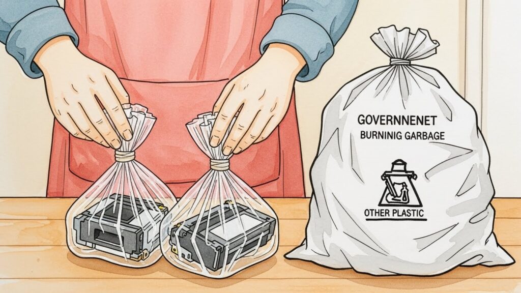 自治体のごみ収集での互換インクカートリッジの捨て方