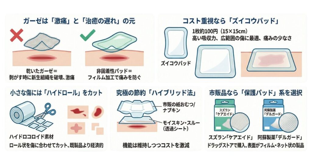 激痛やコストを解決するモイスキンパッドの代用品選び