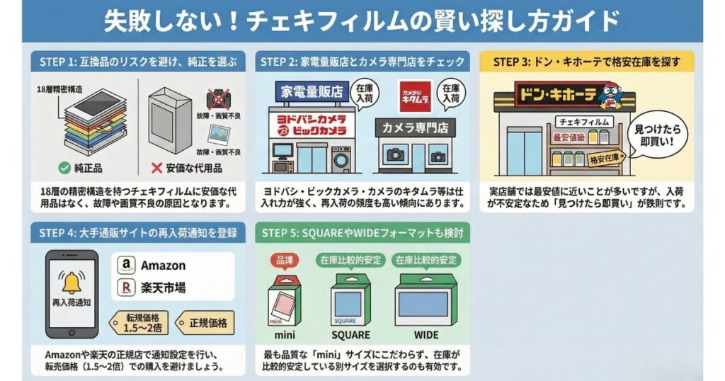 チェキフィルムの互換品の販売店と探し方