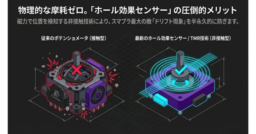 ドリフト対策のホール効果搭載