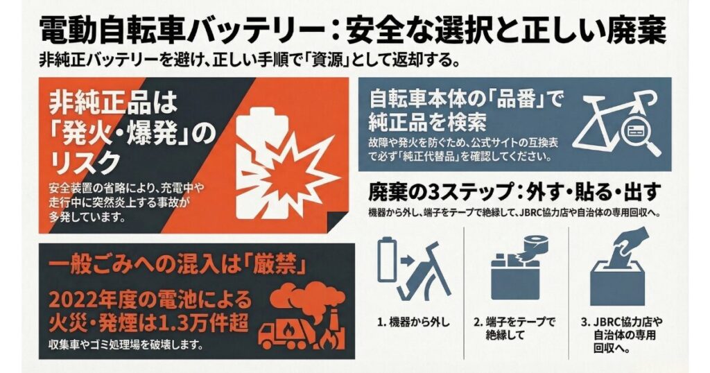 電動自転車のバッテリーの互換品と廃棄方法