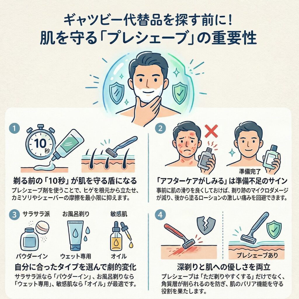 ギャツビーのアフターシェーブウォーターの代替品を探す前に知りたい「プレシェーブ」の重要性