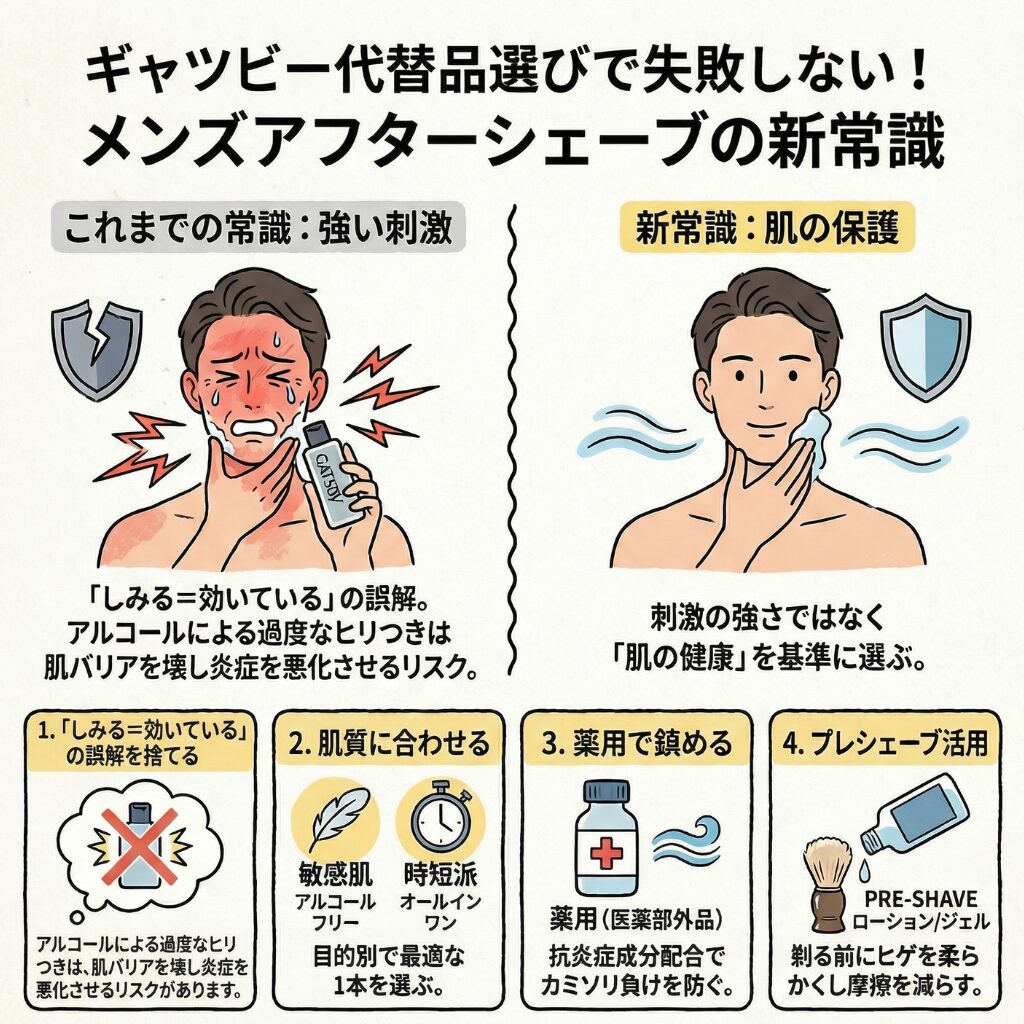 ギャツビーのアフターシェーブウォーターの代替品選びで失敗しないポイント