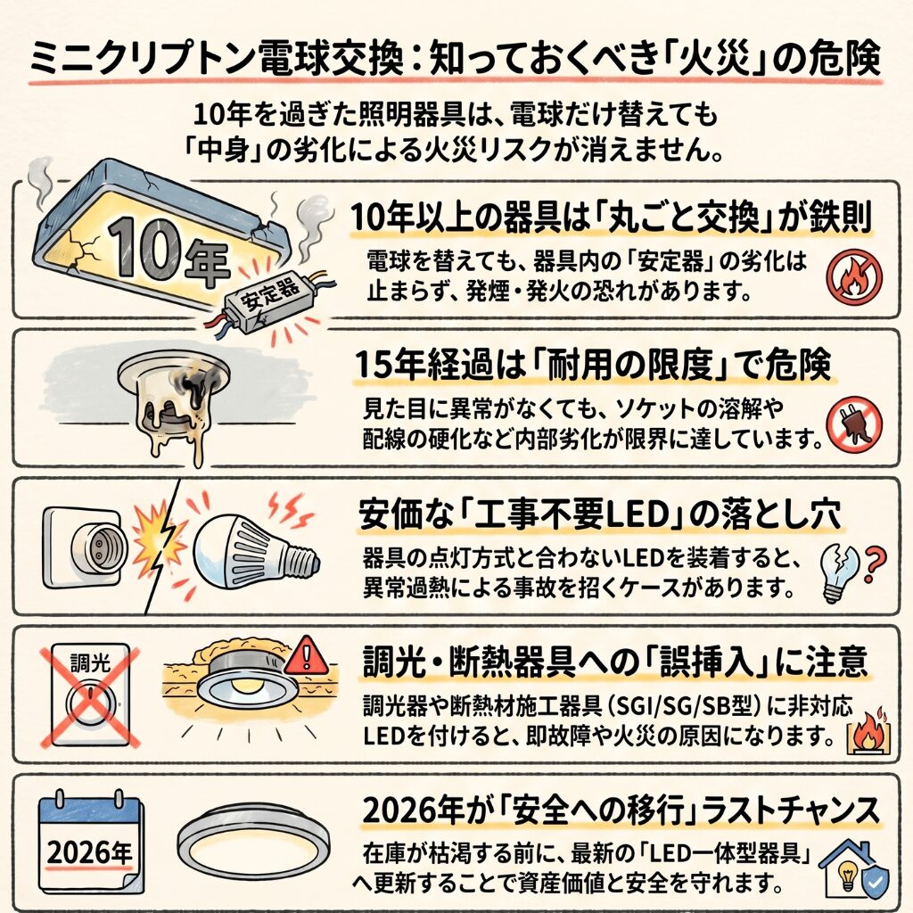 パナソニックのミニクリプトン電球60形の代替品選びの注意点