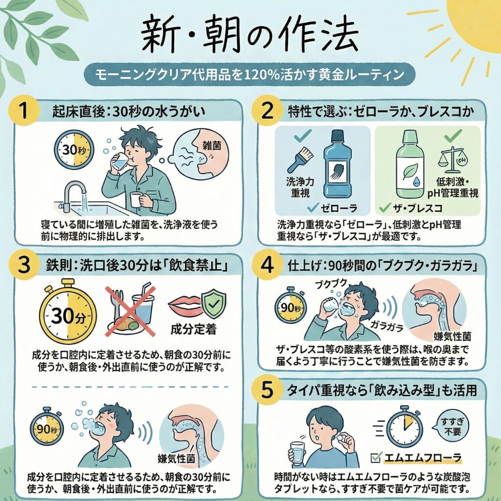 モンダミンモーニングクリア代替品に関する正しい使い方