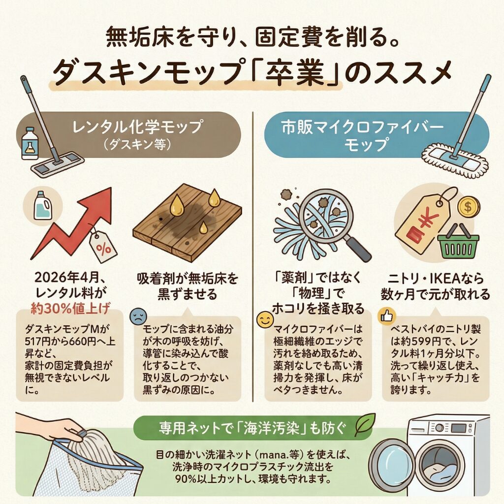無垢床ケアにもダスキンモップの代替品が最適な理由